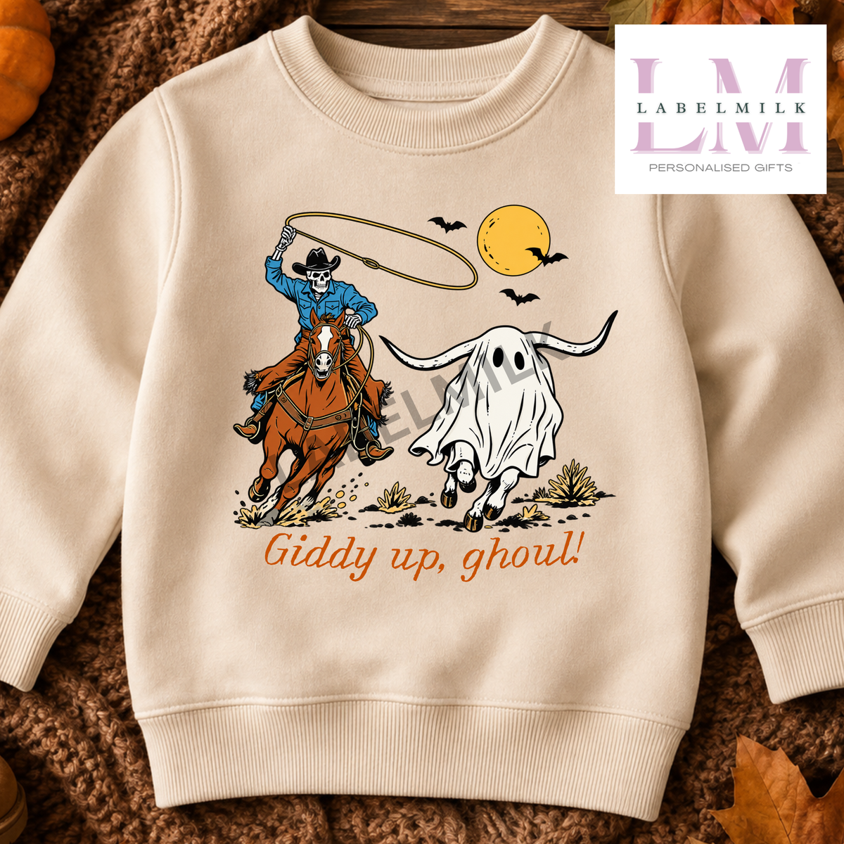 Giddy Up, Ghouls! Sweatshirt - Kids Cowboys & Ghosts Jumper