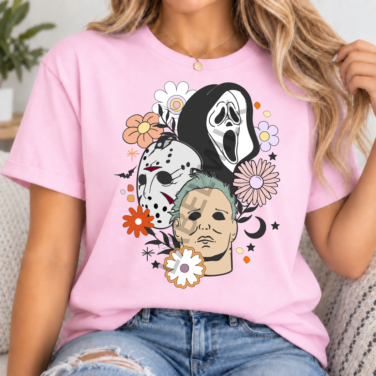 Floral Halloween Faces T-Shirt - Adults Funny Halloween T-Shirt