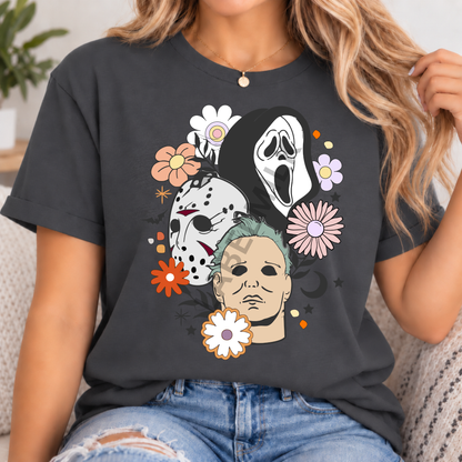 Floral Halloween Faces T-Shirt - Adults Funny Halloween T-Shirt