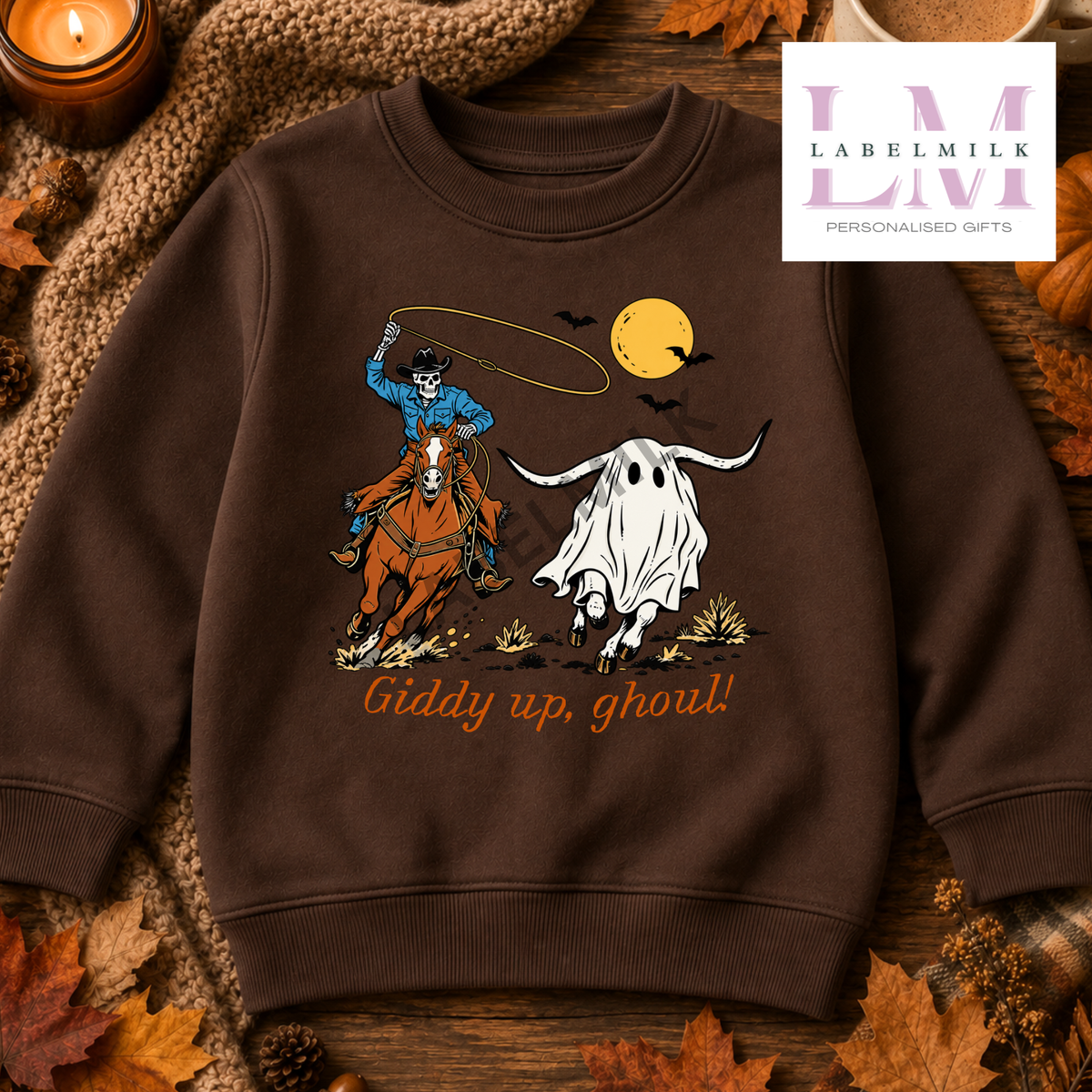 Giddy Up, Ghouls! Sweatshirt - Kids Cowboys & Ghosts Jumper