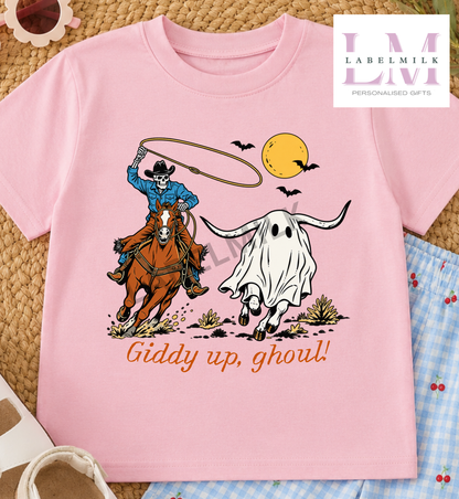 Giddy Up, Ghouls! - Kids Cowboy & Ghosts T-Shirt