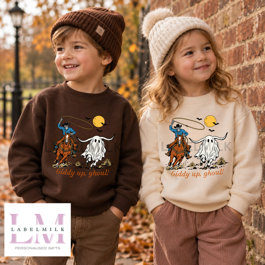 Giddy Up, Ghouls! Sweatshirt - Kids Cowboys & Ghosts Jumper