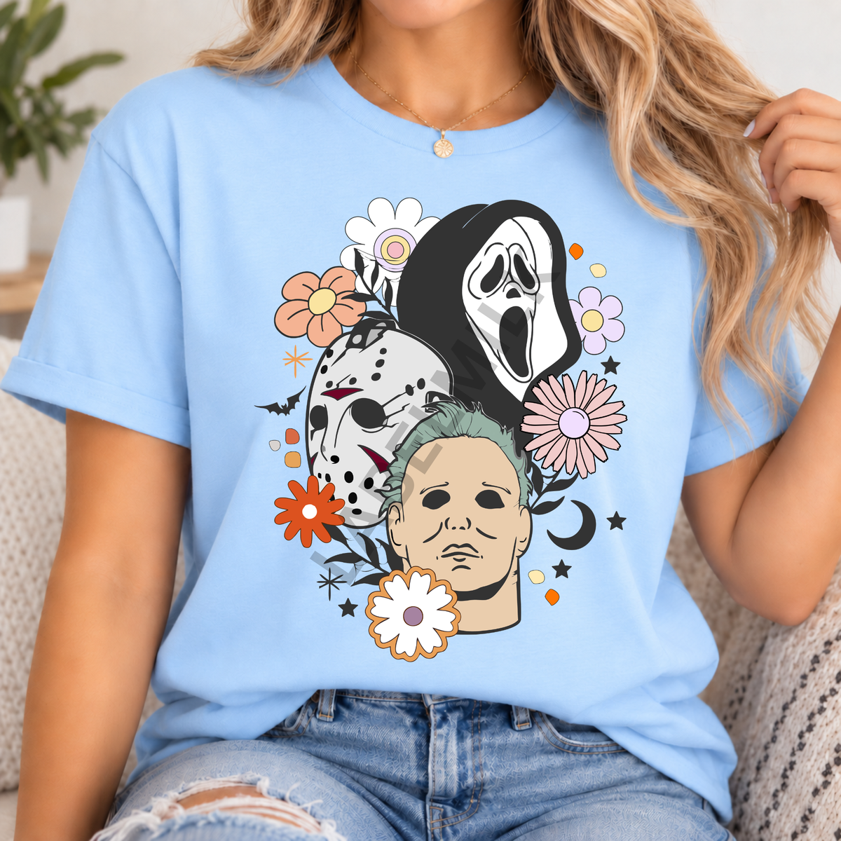 Floral Halloween Faces T-Shirt - Adults Funny Halloween T-Shirt