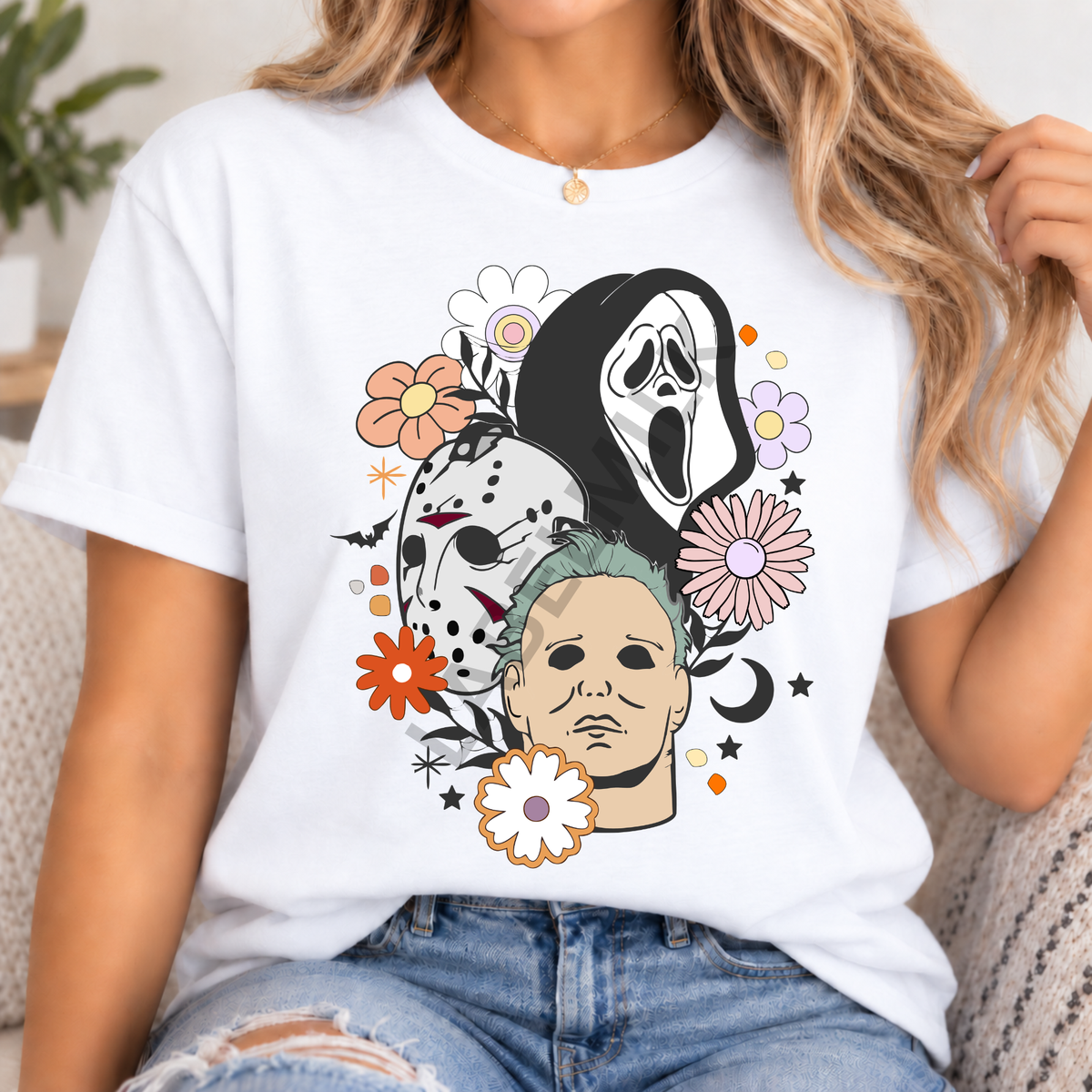 Floral Halloween Faces T-Shirt - Adults Funny Halloween T-Shirt