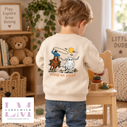 Giddy Up, Ghouls! Sweatshirt - Kids Cowboys & Ghosts Jumper