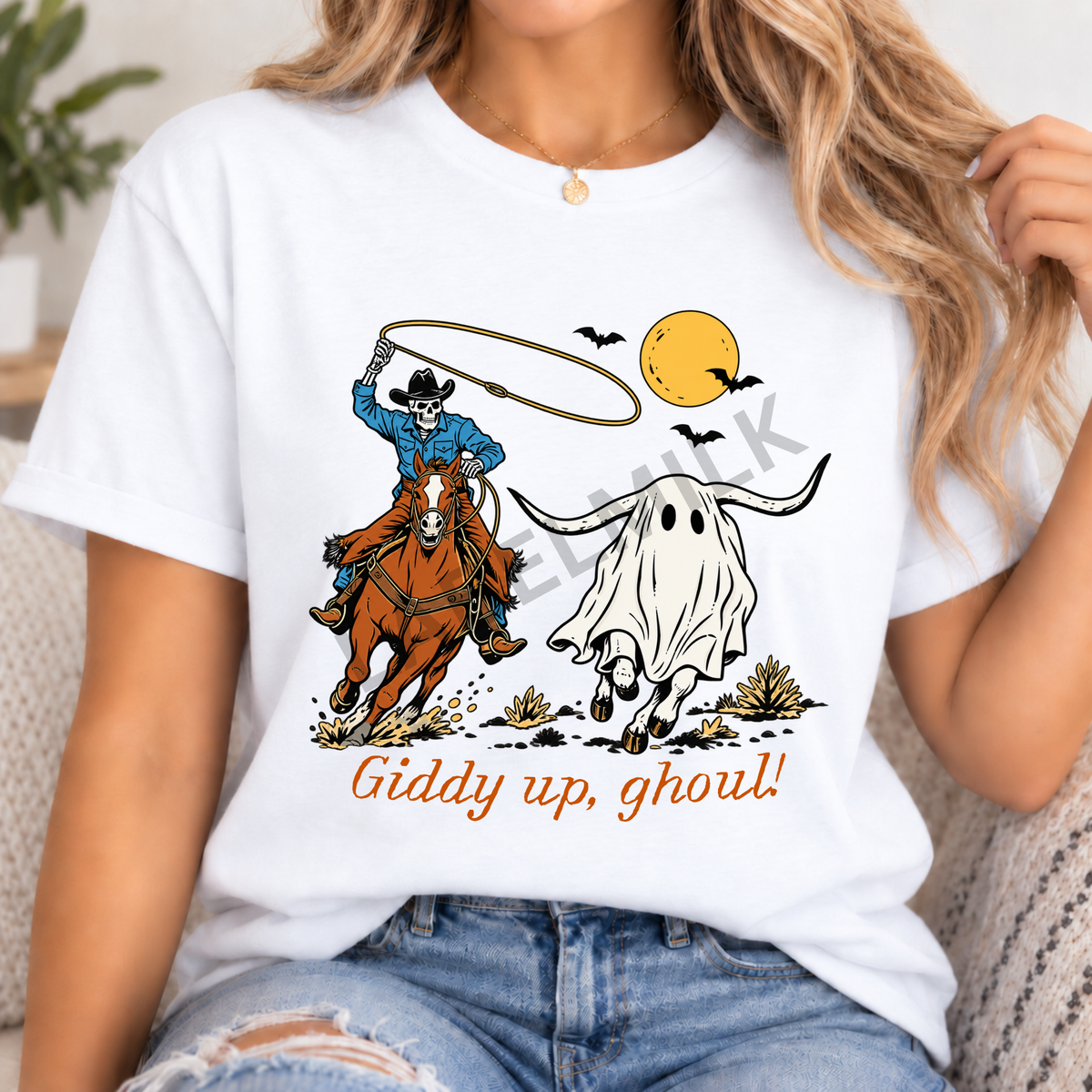 Giddy Up, Ghouls! - Adults Cowboys & Ghosts T-Shirt
