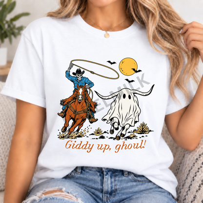 Giddy Up, Ghouls! - Adults Cowboys & Ghosts T-Shirt