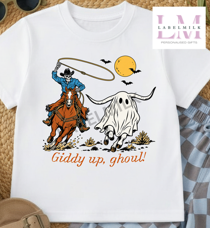 Giddy Up, Ghouls! - Kids Cowboy & Ghosts T-Shirt