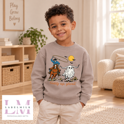 Giddy Up, Ghouls! Sweatshirt - Kids Cowboys & Ghosts Jumper