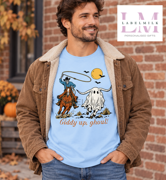 Giddy Up, Ghouls! - Adults Cowboys & Ghosts T-Shirt