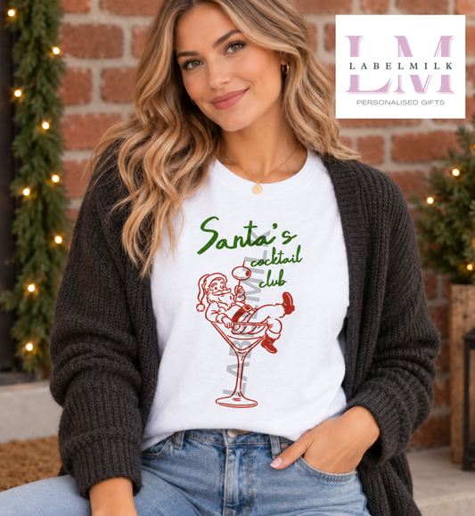 Santa's Cocktail Club - Adults Funny Christmas T-Shirt