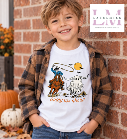 Giddy Up, Ghouls! - Kids Cowboy & Ghosts T-Shirt