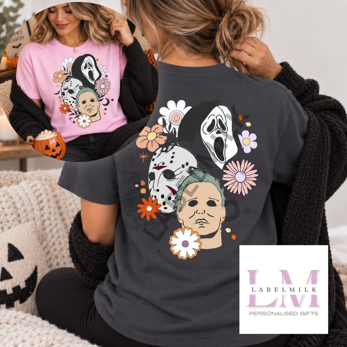 Floral Halloween Faces T-Shirt - Adults Funny Halloween T-Shirt
